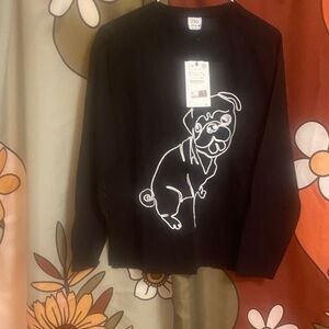 NWT ZARA embroidered Pug long sleeve top